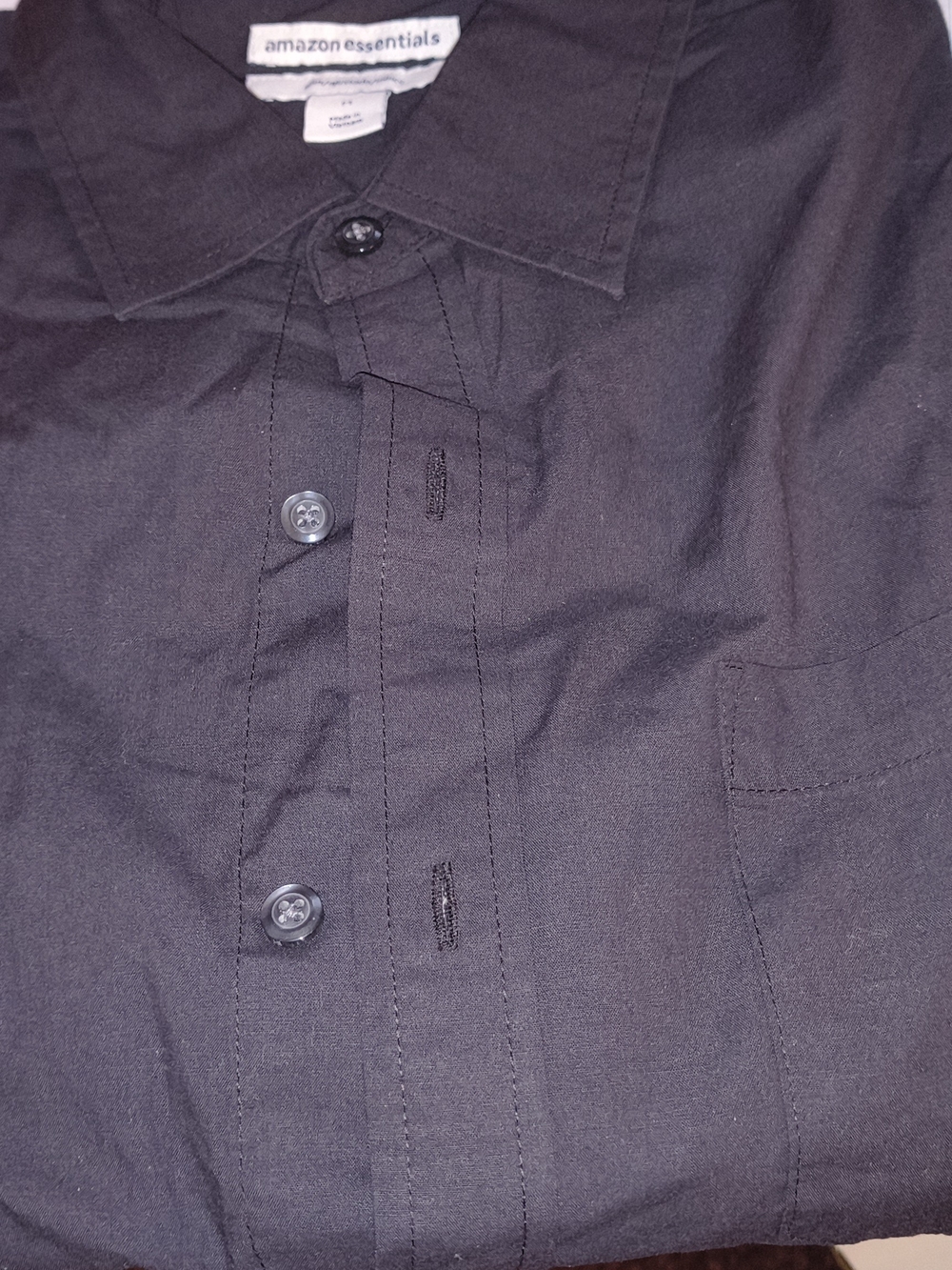 Amazon Essentials Men's Dark Black Casual Button-Down Shirt